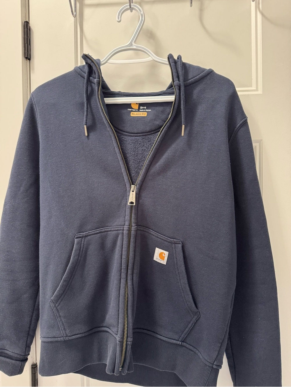 Women’s Small Fleece Carhartt Navy Blue Full-Zip Hooded Sweatshirt